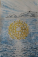 Europa, acquerello realizzato da Beppe Ricci. In esso il logo AICI campeggia dal mare alle Langhe